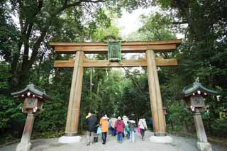 fotografia, material, livra, ajardine, imagine, proveja fotografia,Um torii de dois santurios de Omiwa, Xintosmo, Preveno contra mal, Precinto, Xintosmo santurio porto