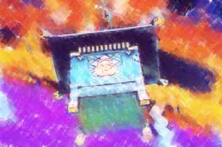 illust, materiale, libero panorama, ritratto dipinto, matita di colore disegna a pastello, disegnando,Sacrario di Omiwa lanterna orto, Scintoismo, , Recinti, La cresta di tre cerchi