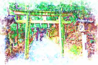 illustration,material,free,landscape,picture,painting,color pencil,crayon,drawing,Omiwa shrine dedicated treasure Shinto shrine, Shinto straw festoon, Prevention against evil, Precincts, Shinto