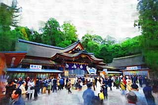 illustration,material,free,landscape,picture,painting,color pencil,crayon,drawing,Omiwa shrine main shrine, Shinto, Prevention against evil, Precincts, Worship