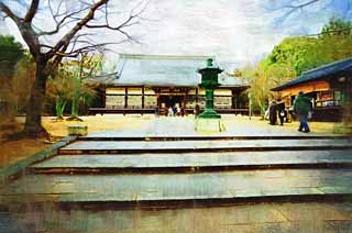 illust, materiell, befreit, Landschaft, Bild, Gemlde, Farbbleistift, Wachsmalstift, Zeichnung,,Ninna-ji Temple innerer Tempel, Der Kaiserliche Gerichtsstil, Hauptzimmerstruktur, Chaitya, Welterbe