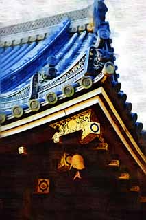 illust, material, livram, paisagem, quadro, pintura, lpis de cor, creiom, puxando,Templo de Ninna-ji templo interno, azulejo de cume-fim, estrutura de quarto principal, Chaitya, herana mundial