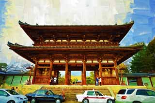 illust,tela,gratis,paisaje,fotografa,idea,pintura,Lpiz de color,dibujo,La Temple Nio tutor puerta de deidad de Ninna - ji, Puerta de Deva, Aparicin de madre de caso de una casa, Estilo arquitectnico japons, Templo famoso con una historia venerable