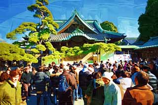 illust, , , , , ,  ,  , .,Shibamata Taishaku- ,     - ,     Shinto shrine, worshiper,  