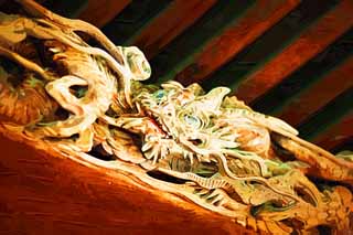 illust, materiale, libero panorama, ritratto dipinto, matita di colore disegna a pastello, disegnando,Shibamata Taishaku-dieci scultura di Tempio, dragone, scultura, grano di legno, Buddismo