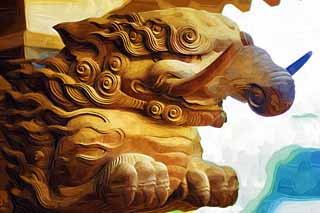 illustration,material,free,landscape,picture,painting,color pencil,crayon,drawing,Shibamata Taishaku-ten Temple sculpture, An elephant, sculpture, grain of wood, Buddhism