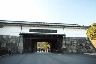 Foto, materiell, befreit, Landschaft, Bild, hat Foto auf Lager,Kaiserlicher Palast Sakurada-mon Tor, Ishigaki, Palast, Watari-Durchgang unter einem Trmchen, Edo-jo Burg