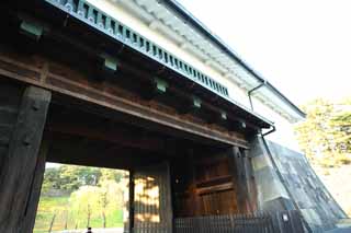Foto, materiell, befreit, Landschaft, Bild, hat Foto auf Lager,Kaiserlicher Palast Sakurada-mon Tor, Ishigaki, Palast, Watari-Durchgang unter einem Trmchen, Edo-jo Burg