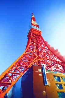 illustration,material,free,landscape,picture,painting,color pencil,crayon,drawing,Tokyo Tower, collection electric wave tower, Red and white, An antenna, An observatory