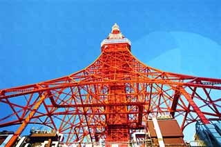 illustration,material,free,landscape,picture,painting,color pencil,crayon,drawing,Tokyo Tower, collection electric wave tower, Red and white, An antenna, An observatory