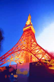 illust,tela,gratis,paisaje,fotografa,idea,pintura,Lpiz de color,dibujo,Tokyo Tower, Coleccin torre de ola elctrica, Lo enciendo, Una antena, Un observatorio