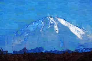 illust, material, livram, paisagem, quadro, pintura, lpis de cor, creiom, puxando,Mt. Fuji, Fujiyama, As montanhas nevadas, Spray de neve, O mountaintop