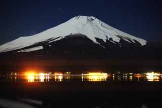 fotografia, materiale, libero il panorama, dipinga, fotografia di scorta,Mt. Fuji, Fujiyama, Le montagne nevose, superficie di un lago, Cielo stellato