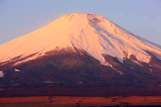 Foto, materiell, befreit, Landschaft, Bild, hat Foto auf Lager,Roter Fuji, Fujiyama, Die schneebedeckten Berge, Oberflche eines Sees, Die Morgenglut