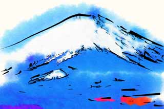 illustration,material,free,landscape,picture,painting,color pencil,crayon,drawing,Mt. Fuji, Fujiyama, The snowy mountains, Spray of snow, The mountaintop