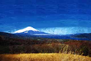 illustration,material,free,landscape,picture,painting,color pencil,crayon,drawing,Mt. Fuji, Fujiyama, The snowy mountains, Spray of snow, The mountaintop