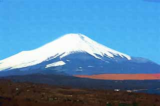 illust, matire, libre, paysage, image, le tableau, crayon de la couleur, colorie, en tirant,Mt. Fuji, Fujiyama, Les montagnes neigeuses, Arosol de neige, Le mountaintop