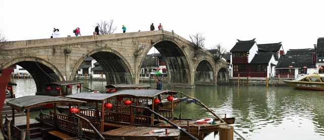 Foto, materieel, vrij, landschap, schilderstuk, bevoorraden foto,Zhujiajiao zich laten gaan brug, Een gemaakte een boog brug, Schip, Tien persoon van vermilion hoek bekijkt, Goed kopen Zone regenboog