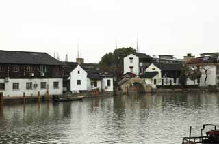 fotografia, materiale, libero il panorama, dipinga, fotografia di scorta,Zhujiajiao, muro bianco, canale, ponte di pietra, Oriente bene Ponte di Fiume