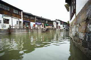 Foto, materieel, vrij, landschap, schilderstuk, bevoorraden foto,Zhujiajiao kanaal, Vaarwater, De oppervlakte van het water, Ishigaki, Witte muur