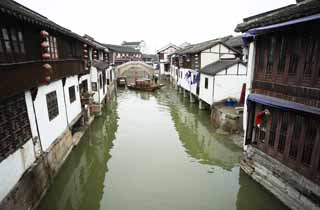 fotografia, material, livra, ajardine, imagine, proveja fotografia,Canal de Zhujiajiao, via fluvial, A superfcie da gua, mo-trabalhado navio de barco de pesca, turista