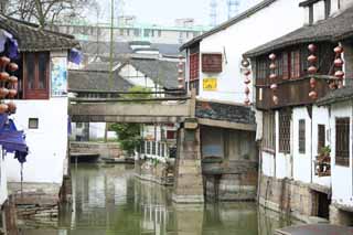 fotografia, materiale, libero il panorama, dipinga, fotografia di scorta,Zhujiajiao provvedere di canale*, idrovia, La superficie dell'acqua, Ishigaki, muro bianco