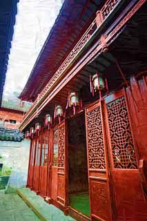 illustration,material,free,landscape,picture,painting,color pencil,crayon,drawing,Mt. Yuyuan Garden command temple, Joss house garden, , Chinese food style, Chinese building