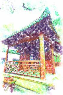 illustration,material,free,landscape,picture,painting,color pencil,crayon,drawing,Yuyuan Garden, Joss house garden, , Chinese food style, I am painted in red