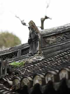 Foto, materiell, befreit, Landschaft, Bild, hat Foto auf Lager,Yuyuan Garden bedacht Skulptur, Joss Hausgarten, Buddhistischer Priester, Dachziegel, Chinesisches Gebude