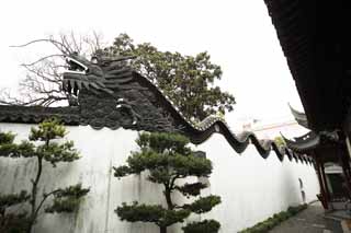 photo, la matire, libre, amnage, dcrivez, photo de la rserve,Yuyuan Garden mur du dragon, Joss logent le jardin, dragon, carreau de toit, Btiment chinois