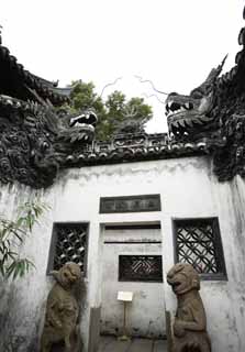 fotografia, material, livra, ajardine, imagine, proveja fotografia,Yuyuan Garden parede de drago, Joss moram jardim, drago, azulejo de telhado, Edifcio chins