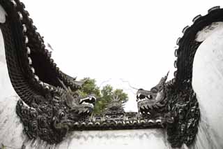 photo, la matire, libre, amnage, dcrivez, photo de la rserve,Yuyuan Garden mur du dragon, Joss logent le jardin, dragon, carreau de toit, Btiment chinois