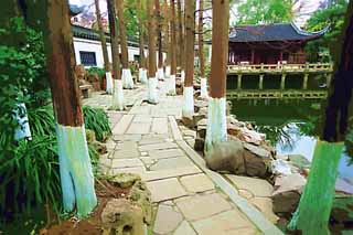 illustration,material,free,landscape,picture,painting,color pencil,crayon,drawing,Yuyuan Garden, Joss house garden, , Chinese food style, pond