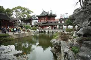 photo,material,free,landscape,picture,stock photo,Creative Commons,Yuyuan Garden, Joss house garden, roofed passage connecting buildings, Chinese food style, pond