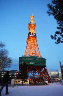 fotografia, materiale, libero il panorama, dipinga, fotografia di scorta,Torre di televisione di Sapporo, Una torre di onda elettrica, Luminarie, luce, Io sono bello