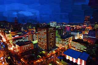 illustration,material,free,landscape,picture,painting,color pencil,crayon,drawing,A night view of Sapporo, city, Illuminations, light, I am beautiful