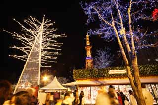 fotografia, materiale, libero il panorama, dipinga, fotografia di scorta,Torre di televisione di Sapporo, Una torre di onda elettrica, Luminarie, luce, Io sono bello