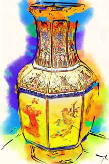 illustration,material,free,landscape,picture,painting,color pencil,crayon,drawing,A figure of china colored with powder pigment eight legendary wizards person pot, Ceramic ware, I am bright, Masami, The history