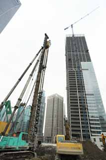 Foto, materieel, vrij, landschap, schilderstuk, bevoorraden foto,Tijdens Sjanghai ontwikkeling, Zwaar industrieele machine, De constructie stip, Ontwikkeling, Torenflat