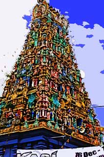 illustration,material,free,landscape,picture,painting,color pencil,crayon,drawing,Raja Mariamman Devasthanam Temple, Hinduism, , Rich coloring, Gods