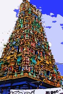 illust, materiell, befreit, Landschaft, Bild, Gemlde, Farbbleistift, Wachsmalstift, Zeichnung,,Raja Mariamman Devasthanam-Tempel, Hinduismus, , Rich Frbung, Gtter