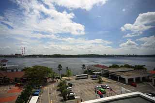fotografia, materiale, libero il panorama, dipinga, fotografia di scorta,Lo stretto di Johore, confine, Modo di Coe, parcheggio, cielo blu
