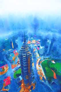 illust, material, livram, paisagem, quadro, pintura, lpis de cor, creiom, puxando,Desenvolvimento de Shanghai, O centro onde mundo de Shanghai financeiro, Pudong rea nova, Assista trem de bola claro oriental; uma torre, arranha-cu