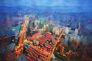 illustration,material,free,landscape,picture,painting,color pencil,crayon,drawing,Development of Shanghai, headlight, Pudong New Area, An apartment, skyscraper
