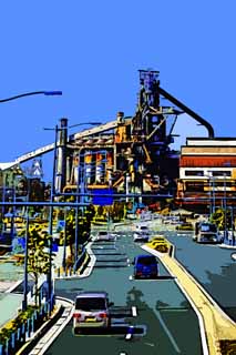 illust, material, livram, paisagem, quadro, pintura, lpis de cor, creiom, puxando,A cidade do forno de exploso, Uma rea industrial, p de poder, Ferro de porco, acere folha