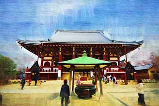 illust,tela,gratis,paisaje,fotografa,idea,pintura,Lpiz de color,dibujo,Ikegami primero templo de la universidad del templo de recaudacin, Takashi Nichiren, Chaitya, El templo de Bodhidharma, Artista Ryuko Kawabata