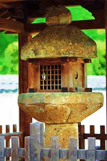 illustration,material,free,landscape,picture,painting,color pencil,crayon,drawing,The Taima temple Japanese oldest stone lantern basket, Chaitya, stone garden lantern, Princess lieutenant general legend, stone lantern