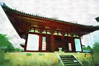 illust,tela,gratis,paisaje,fotografa,idea,pintura,Lpiz de color,dibujo,Templo templo interior de Taima, Chaitya, Maitreya - bodhisattva, Corone cuatro Devas, El paraso de West Buddnists