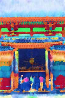 illust, matire, libre, paysage, image, le tableau, crayon de la couleur, colorie, en tirant,Byodo-dans Temple temple du phnix chinois, patrimoine de l'humanit, Foi Jodo, Pessimisme d  la croyance dans la troisime et dernire tape de Bouddhisme, Un Amitabha image sdentaire