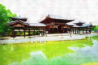 illust,tela,gratis,paisaje,fotografa,idea,pintura,Lpiz de color,dibujo,Ave fnix templo de chino de Temple de Byodo-in, Herencia de mundo, Fe de Jodo, Pesimismo atribuible a la creencia en el tercero y ltimo escenario de Buddhism, Una Amitabha inactivo imagen